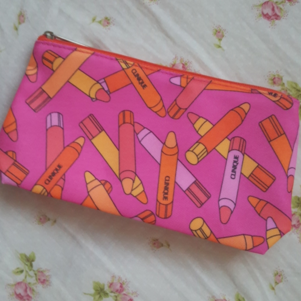 Clinique pink tones lipstick cosmetic/makeup bag